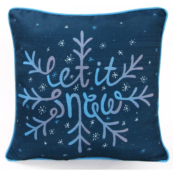 Jordan Manufacturing 18" x 18" Navy Let It Snow Holiday Novelty Square Reversible Decorative Throw Pillow with Welt