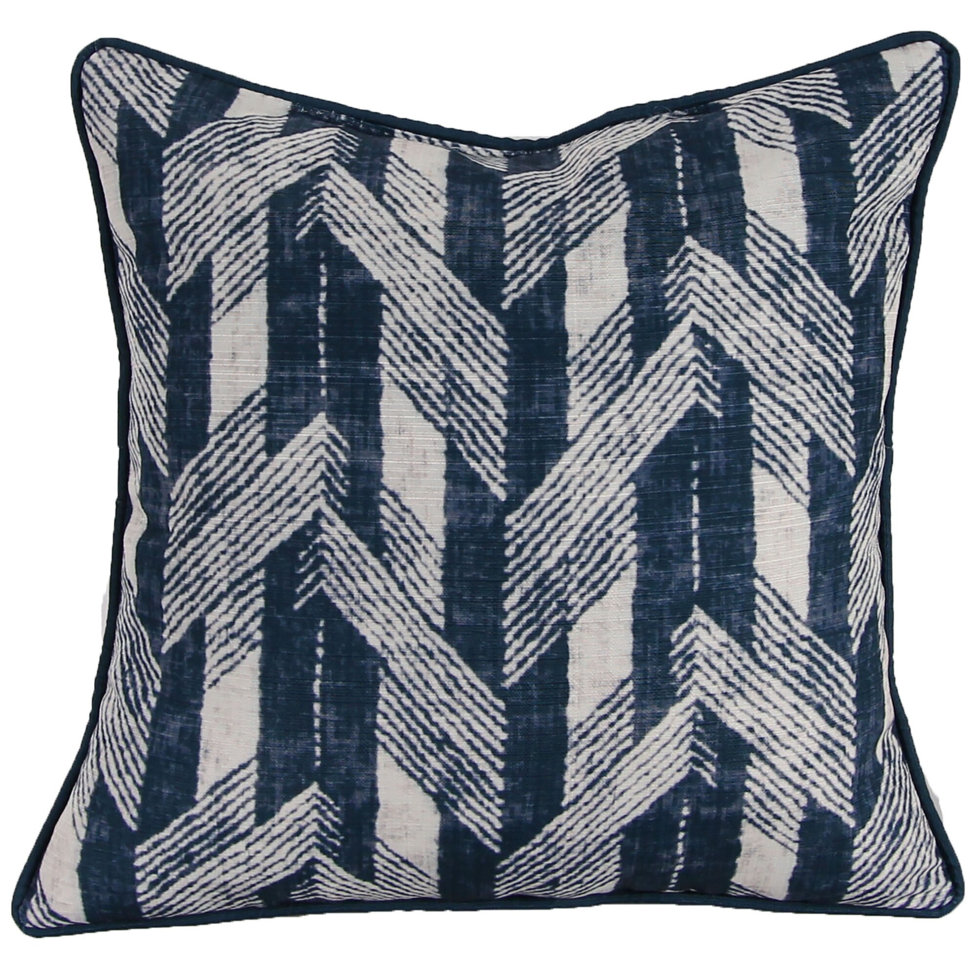 Jordan Manufacturing 18" x 18" Navy and Cream Lattice Chevron Square Decorative Throw Pillow with Welt