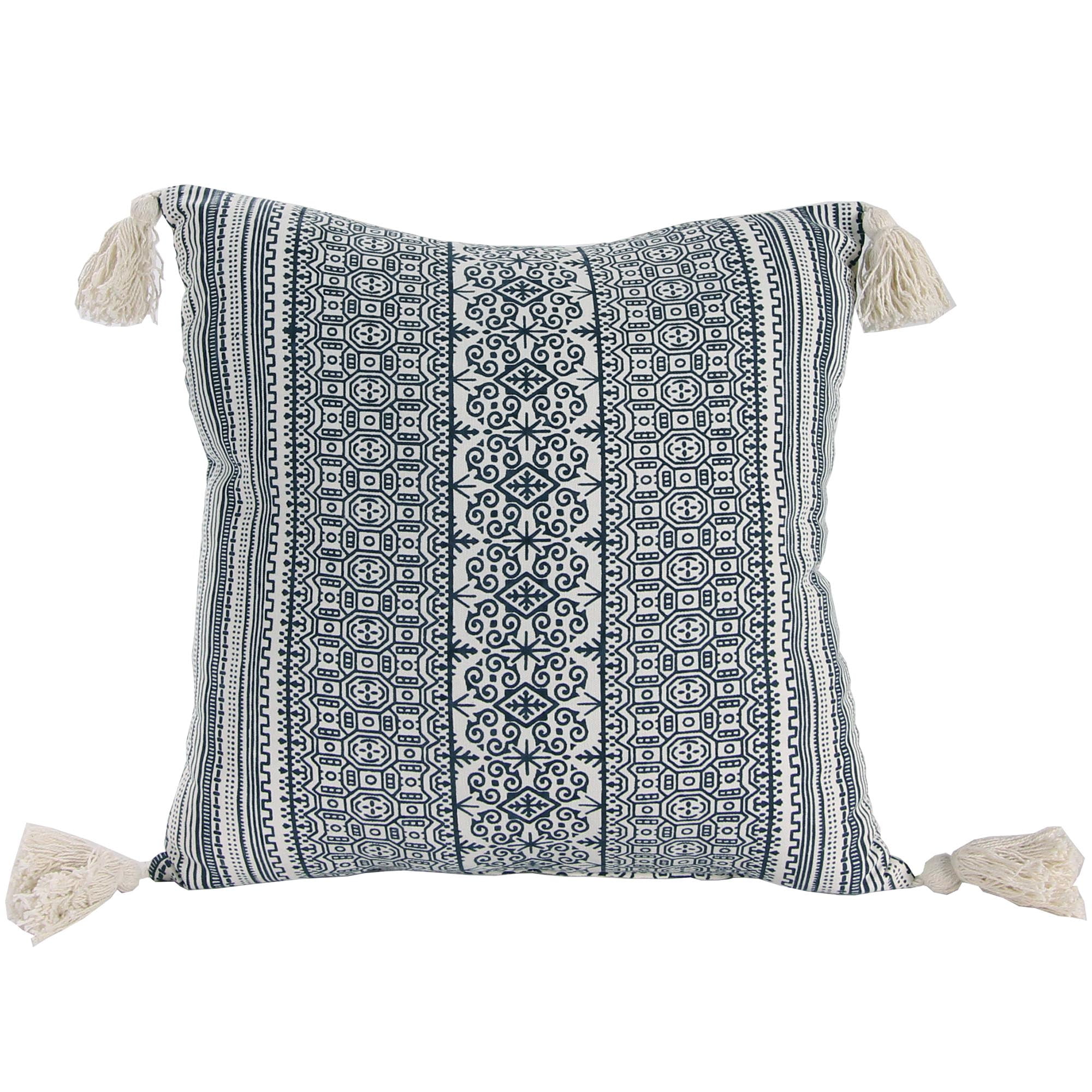 Indigo Gray Tribal Corner Tasseled Lumbar Pillow Indigo Gray Tribal Corner Tasseled Lumbar Pillow