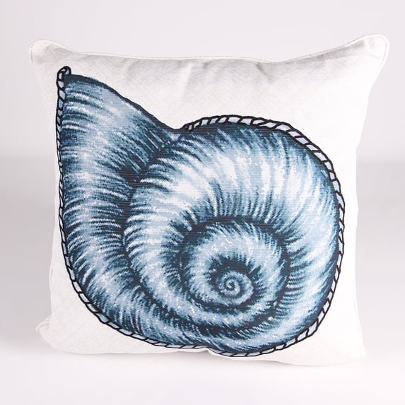 Jordan Manufacturing 18" x 18" Navy and Cream Nautilus Shell Nautical Square Reversible Decorative Throw Pillow with Welt