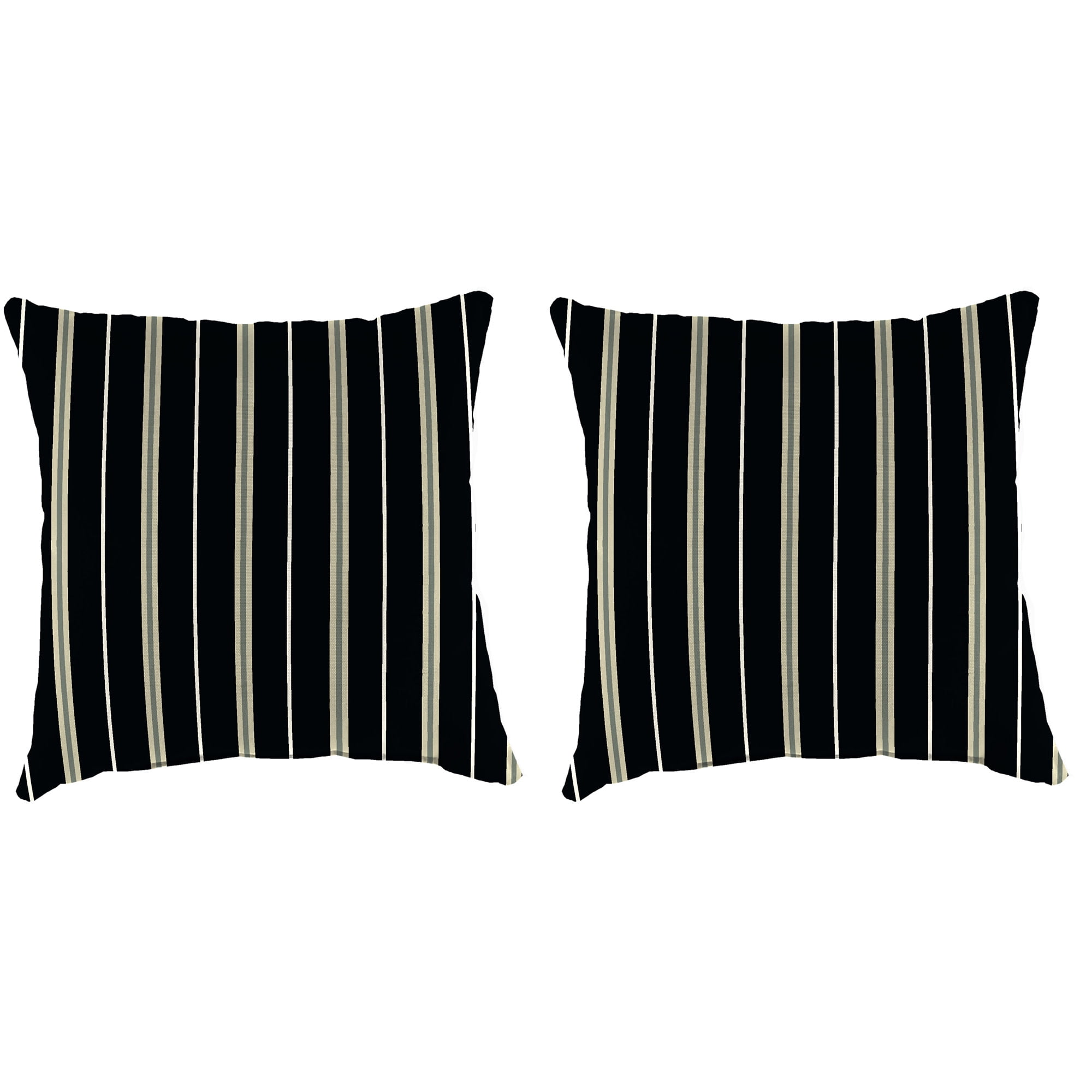 18" Black and Beige Striped Square Outdoor Throw Pillow Set