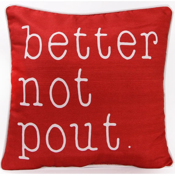 Jordan Manufacturing 18" x 18" Red Better Not Pout Christmas Square Reversible Decorative Throw Pillow with Welt