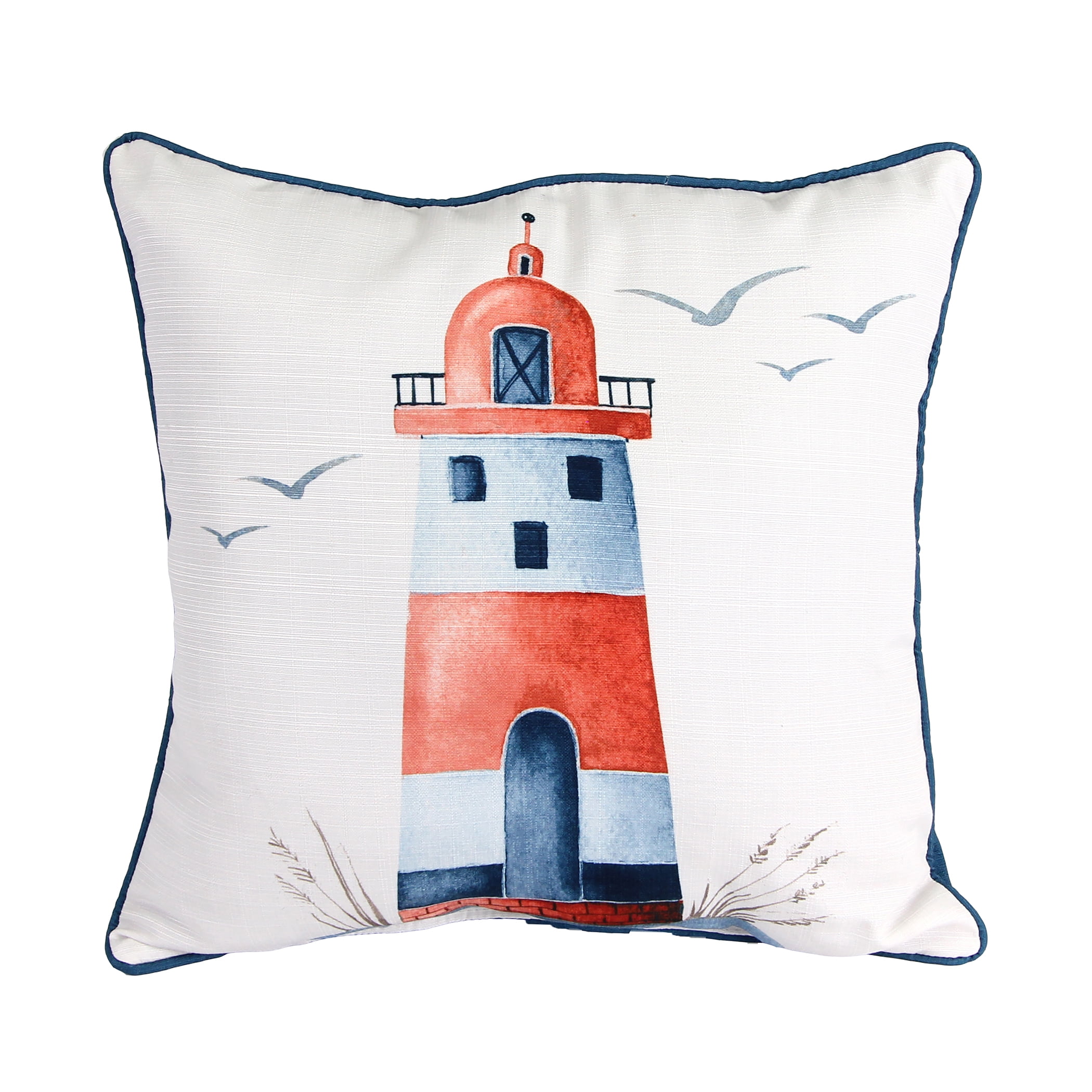 Red, White and Blue Nautical Lighthouse Embroidered Square Pillow