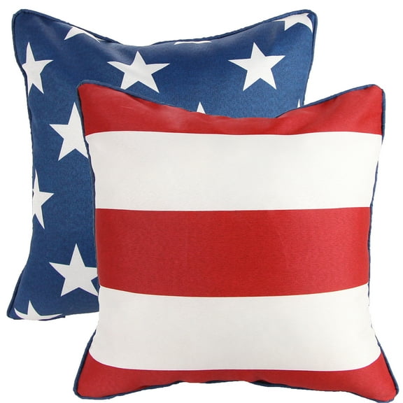 Jordan Manufacturing 18" x 18" Red, White and Blue Stars and Stripes Outdoor Throw Pillow (2-Pack)