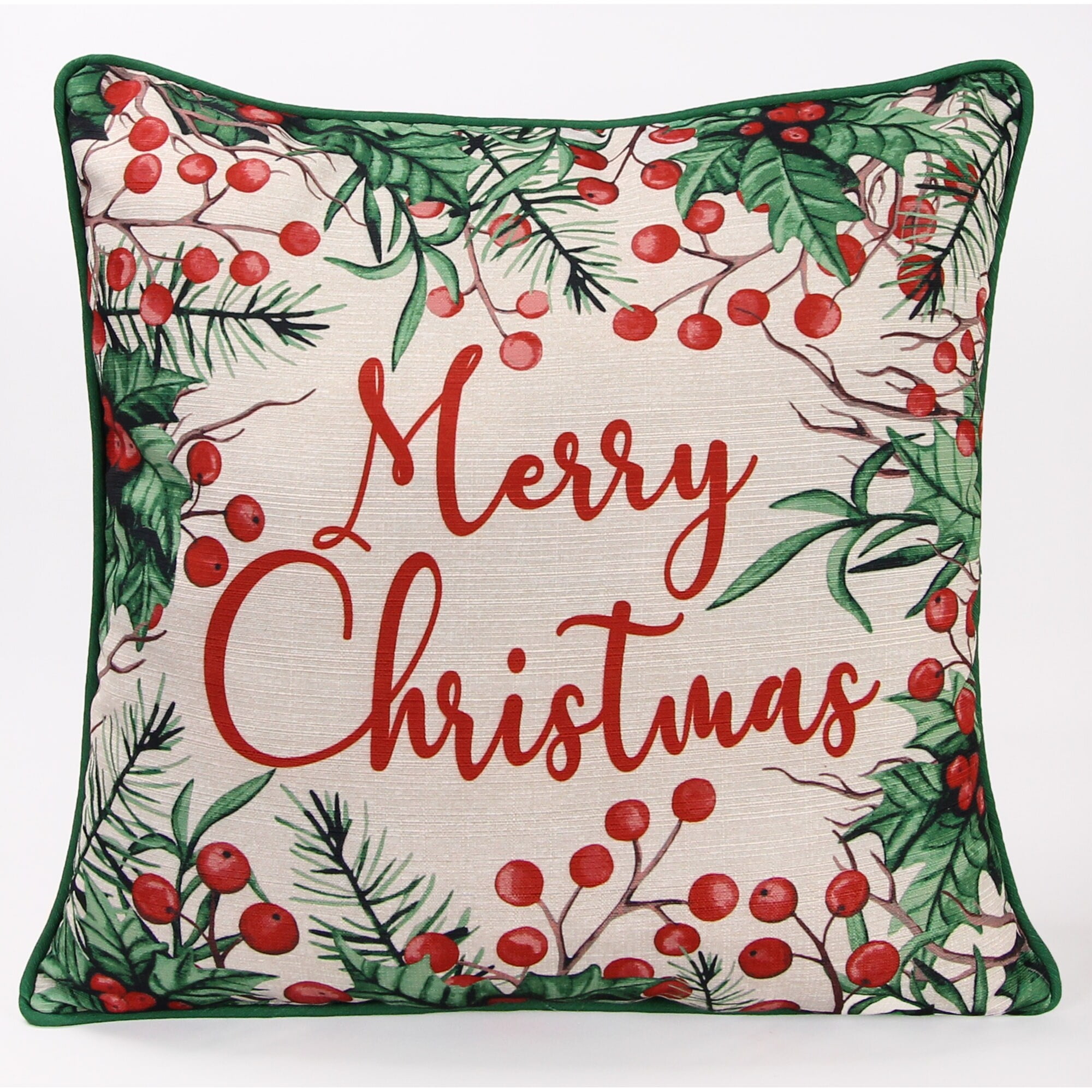 Red and Green Mistletoe Merry Christmas Square Throw Pillow