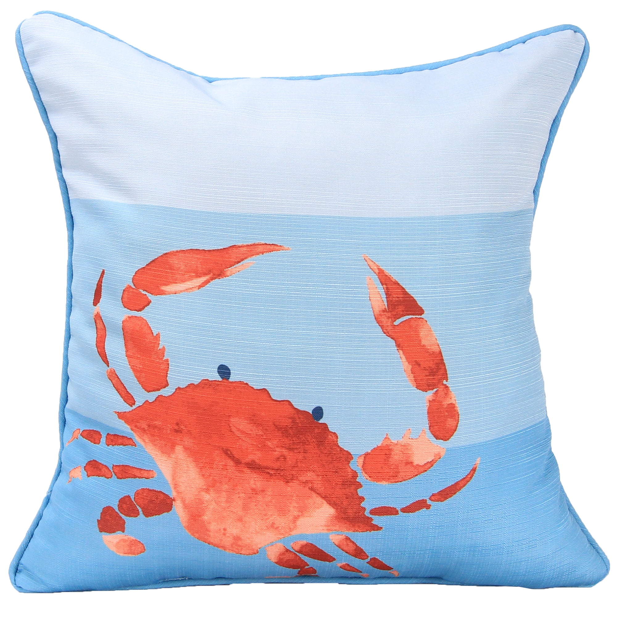 Jordan Manufacturing 18" x 18" Red and Light Blue Gradient Crab Nautical Square Decorative Throw Pillow with Welt