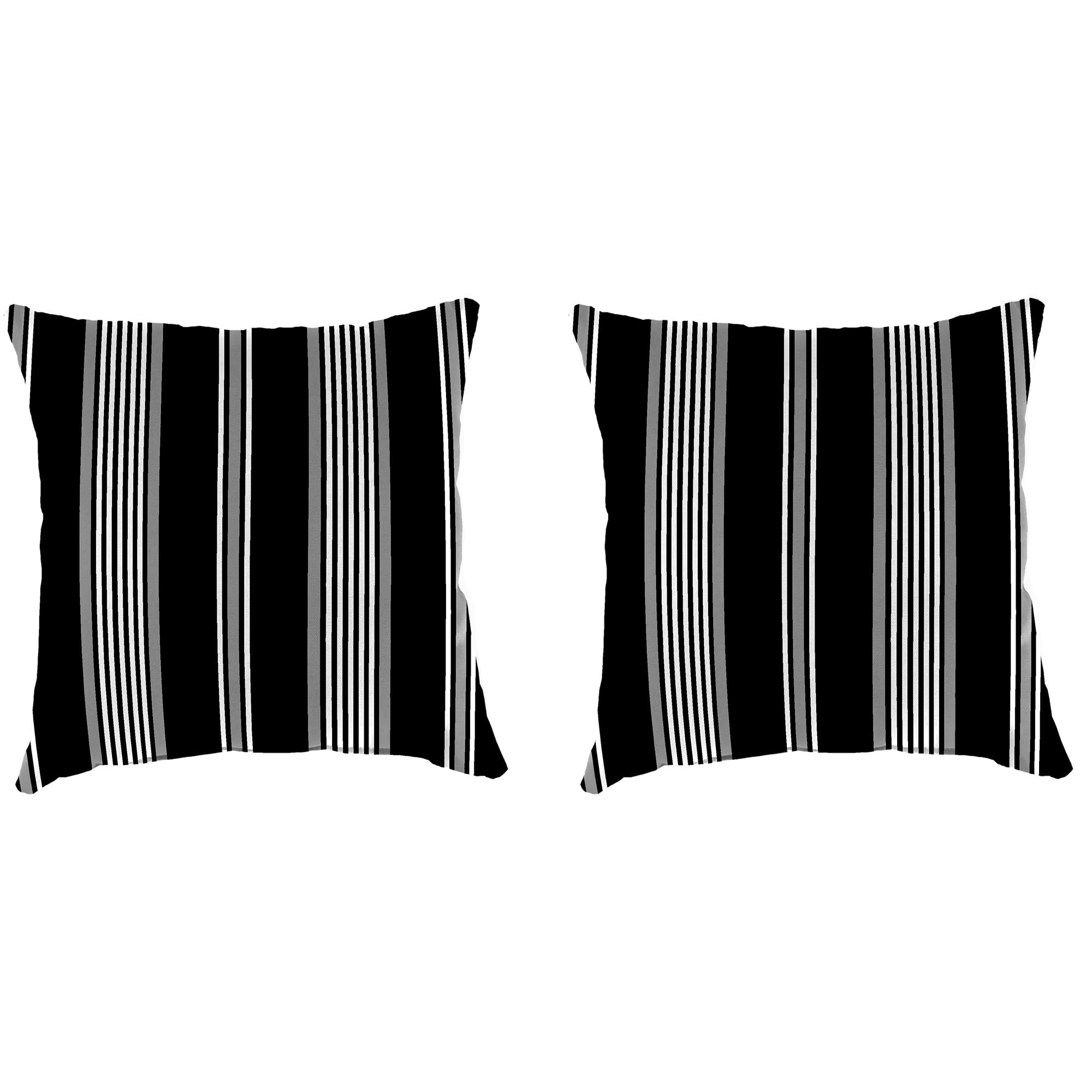 Reeder Black and White Stripe Square Outdoor Throw Pillow Set