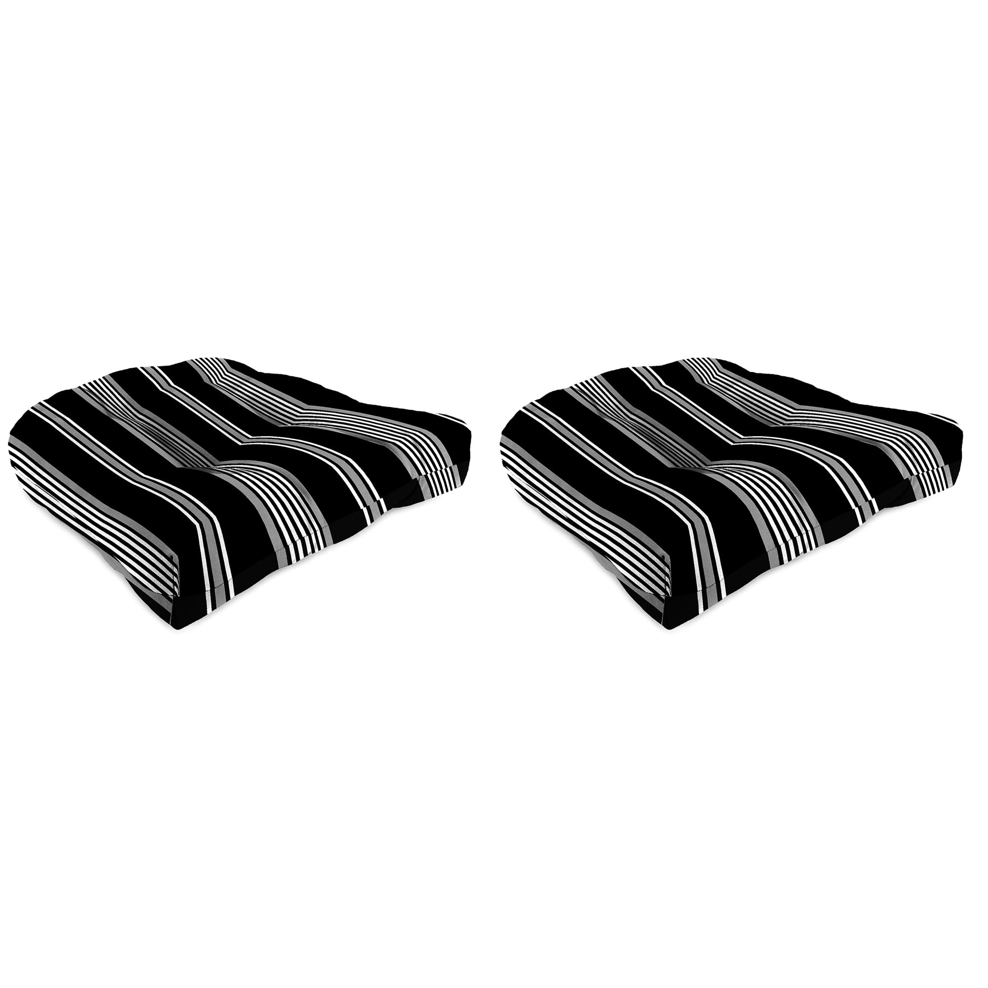 Jordan Manufacturing 18" x 18" Reeder Black Stripe Square Tufted Contoured Outdoor Wicker Seat Cushion (2 Pack)