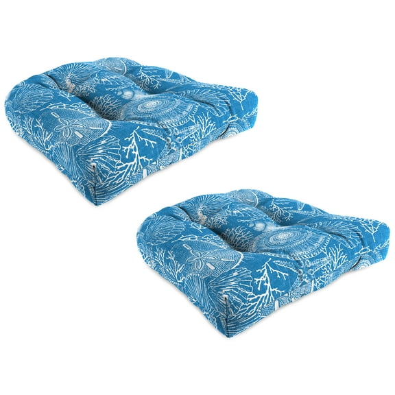 Jordan Manufacturing 18" x 18" Saltwater Sky Blue Nautical Square Tufted Contoured Outdoor Wicker Seat Cushion (2 Pack)