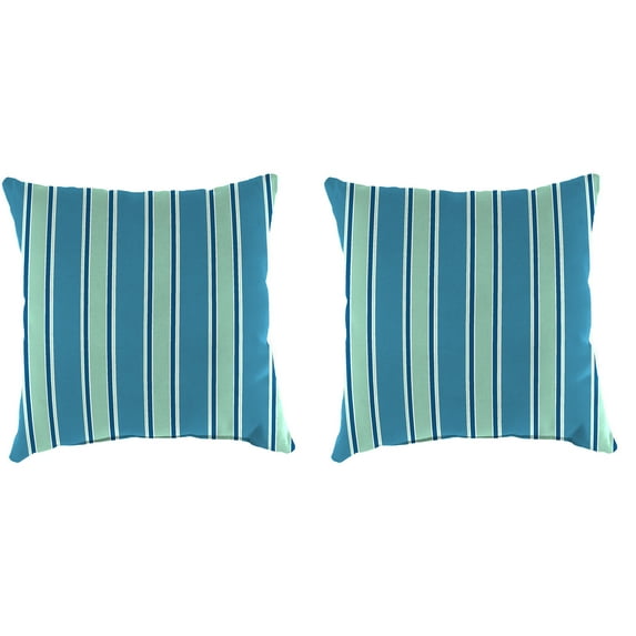 Jordan Manufacturing 18" x 18" Sanders Puff Blue and Gray Green Stripe Square Outdoor Throw Pillow (2 Pack)