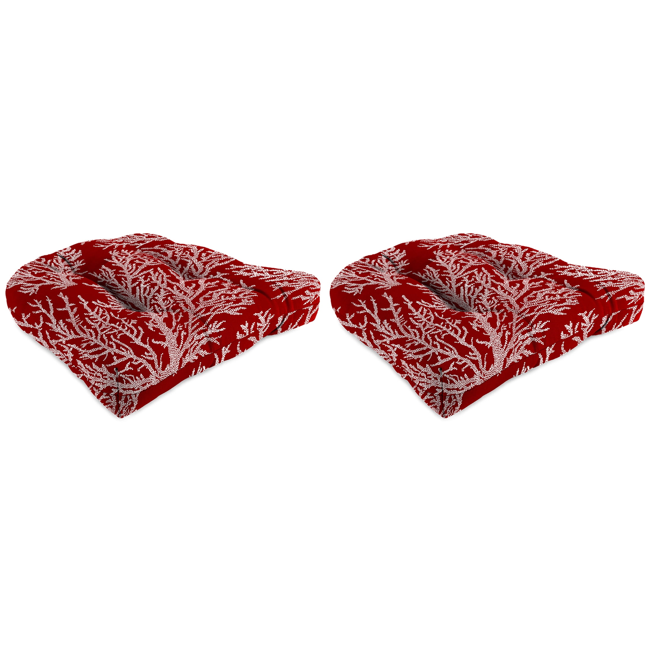 Jordan Manufacturing 18" x 18" Seacoral Red Nautical Square Tufted Contoured Outdoor Wicker Seat Cushion (2 Pack)
