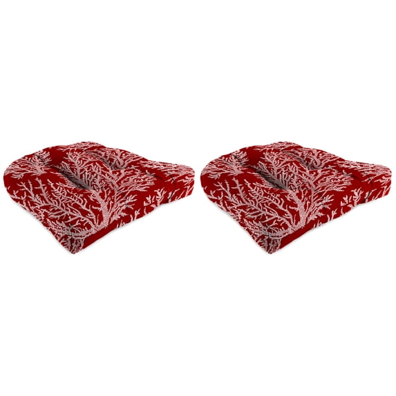 Jordan Manufacturing 18" x 18" Seacoral Red Nautical Square Tufted Contoured Outdoor Wicker Seat Cushion (2 Pack)