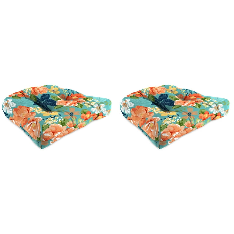 Jordan Manufacturing 18 x 18 Senorita Pelican Turquoise Floral Square Tufted Contoured Outdoor Wicker Seat Cushion 2 Pack