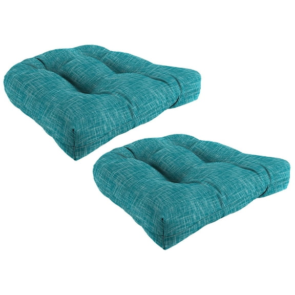 Jordan Manufacturing 18" x 18" Sketch Opal Teal Crosshatch Square Tufted Contoured Outdoor Wicker Seat Cushion (2 Pack)