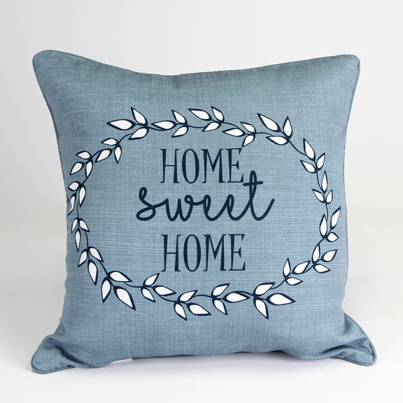 Jordan Manufacturing 18" x 18" Slate Blue Home Sweet Home Novelty Square Reversible Decorative Throw Pillow with Welt