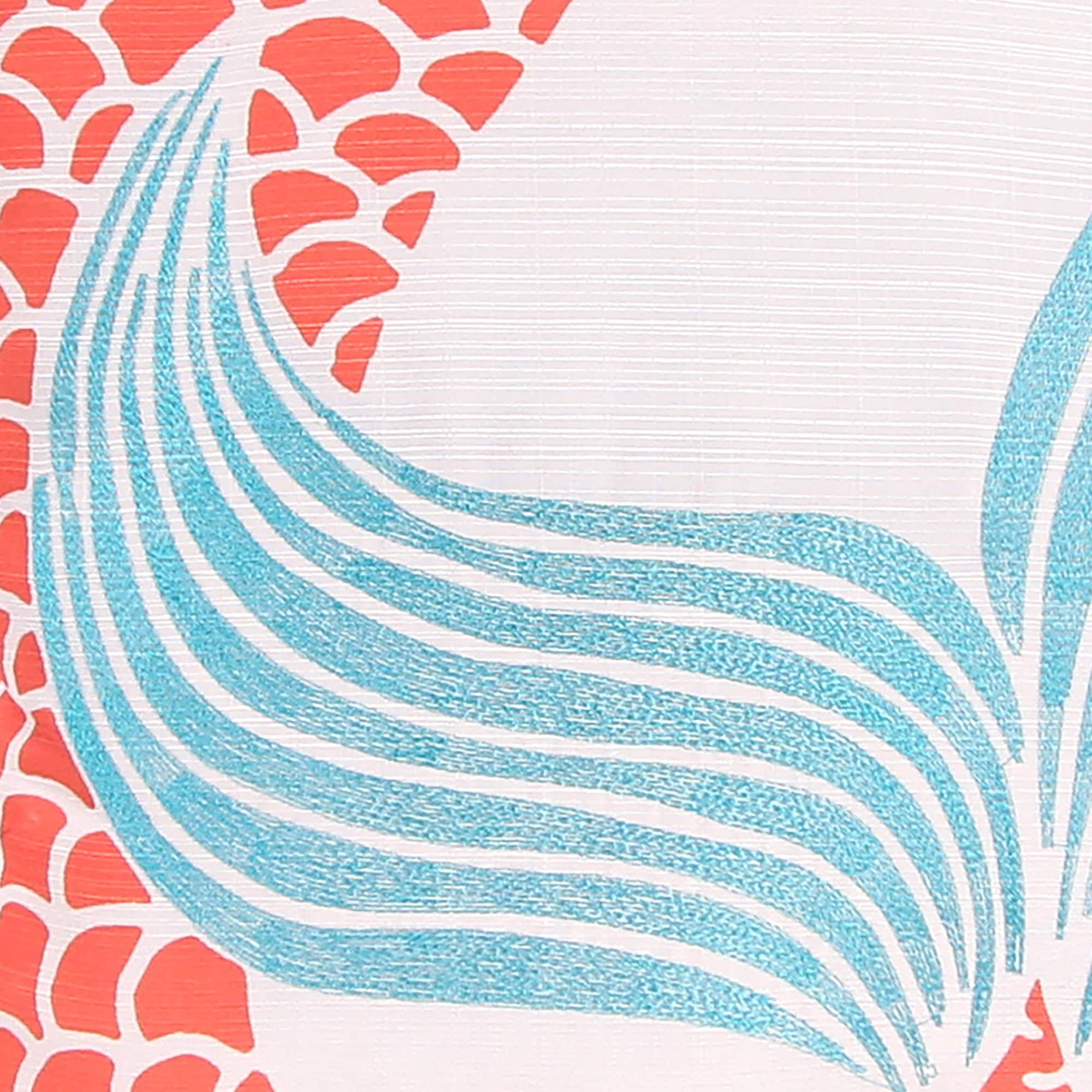 18" Coral and Turquoise Mermaid Tail Embroidered Square Pillow