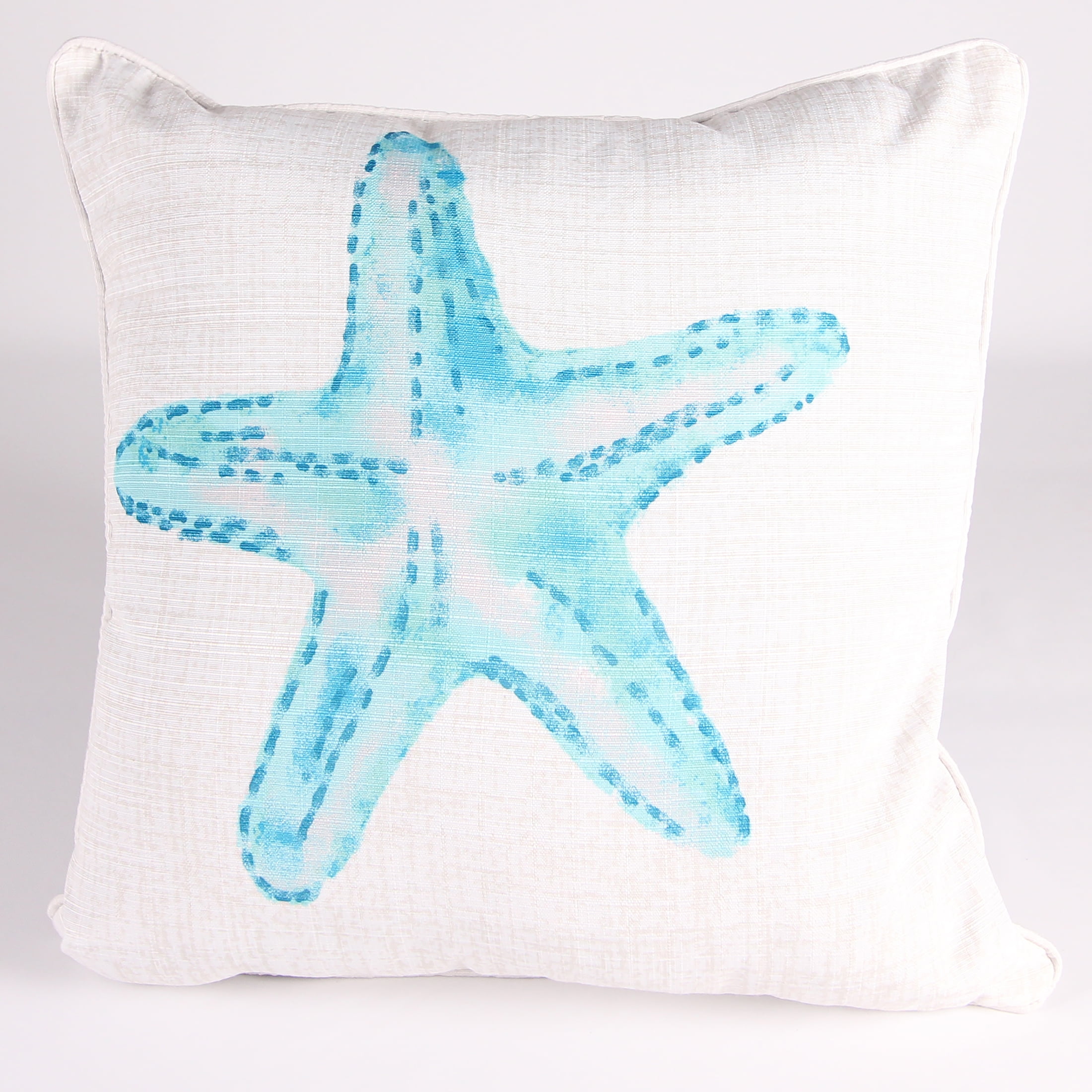 Turquoise and Cream Nautical Starfish Square Embroidered Throw Pillow