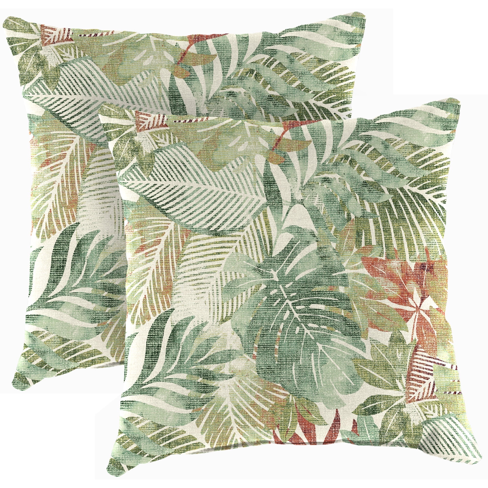 Jordan Manufacturing 18" x 18" Wesley Almond Green Leaves Square Outdoor Throw Pillow (2 Pack)