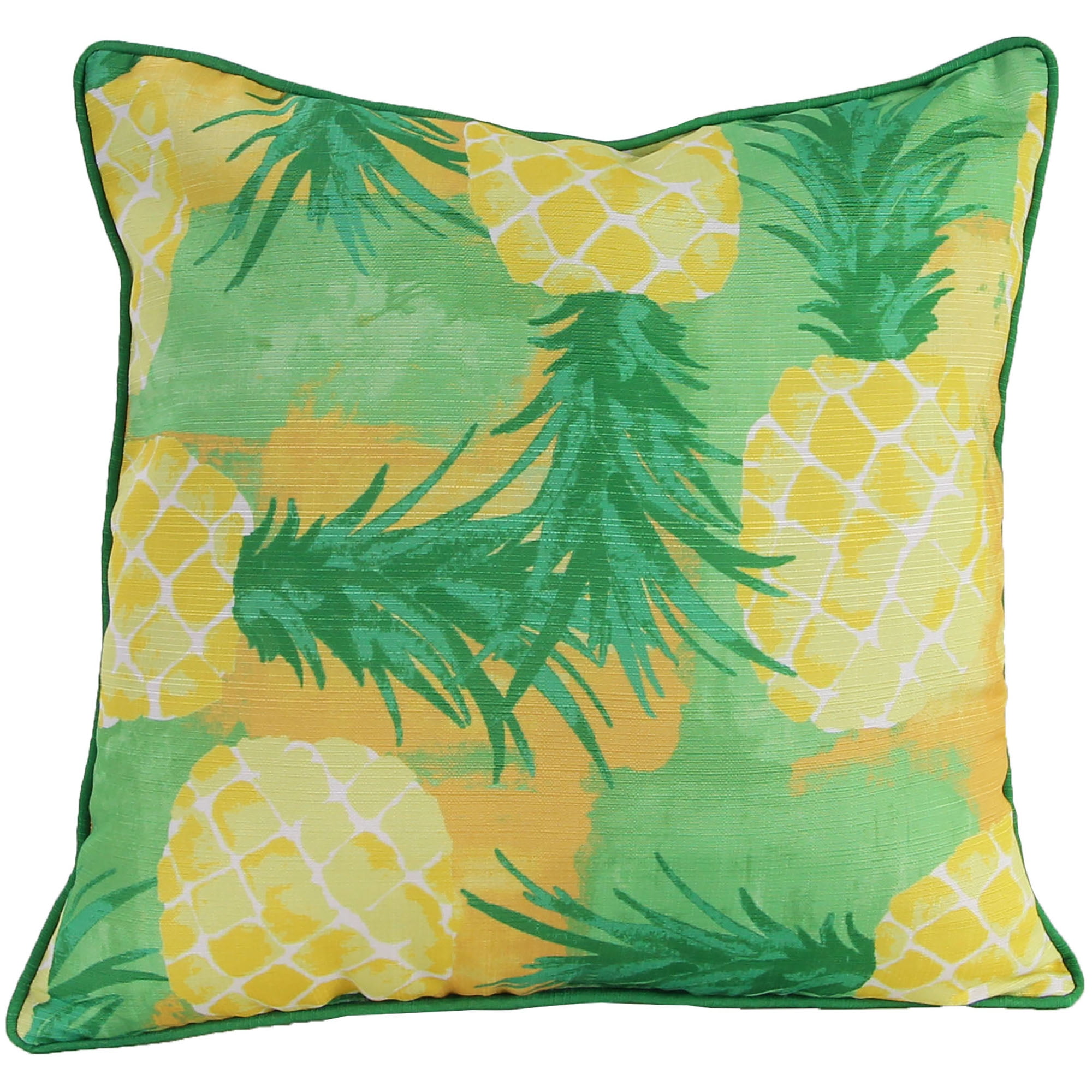 Jordan Manufacturing 18" x 18" Yellow and Green Pineapple Fruit Square Decorative Throw Pillow with Welt and Embroidery Accent
