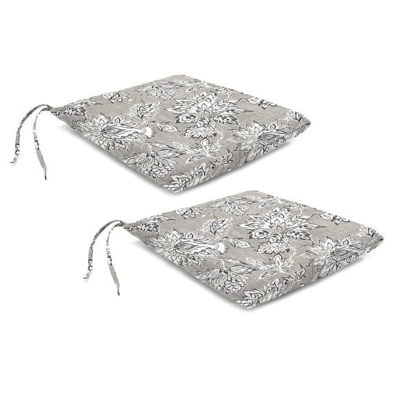 Jordan Manufacturing 18" x 19" Adair Gray Jacobean Rectangular Knife Edge Outdoor Chair Pad Seat Cushion with Ties (2 Pack)