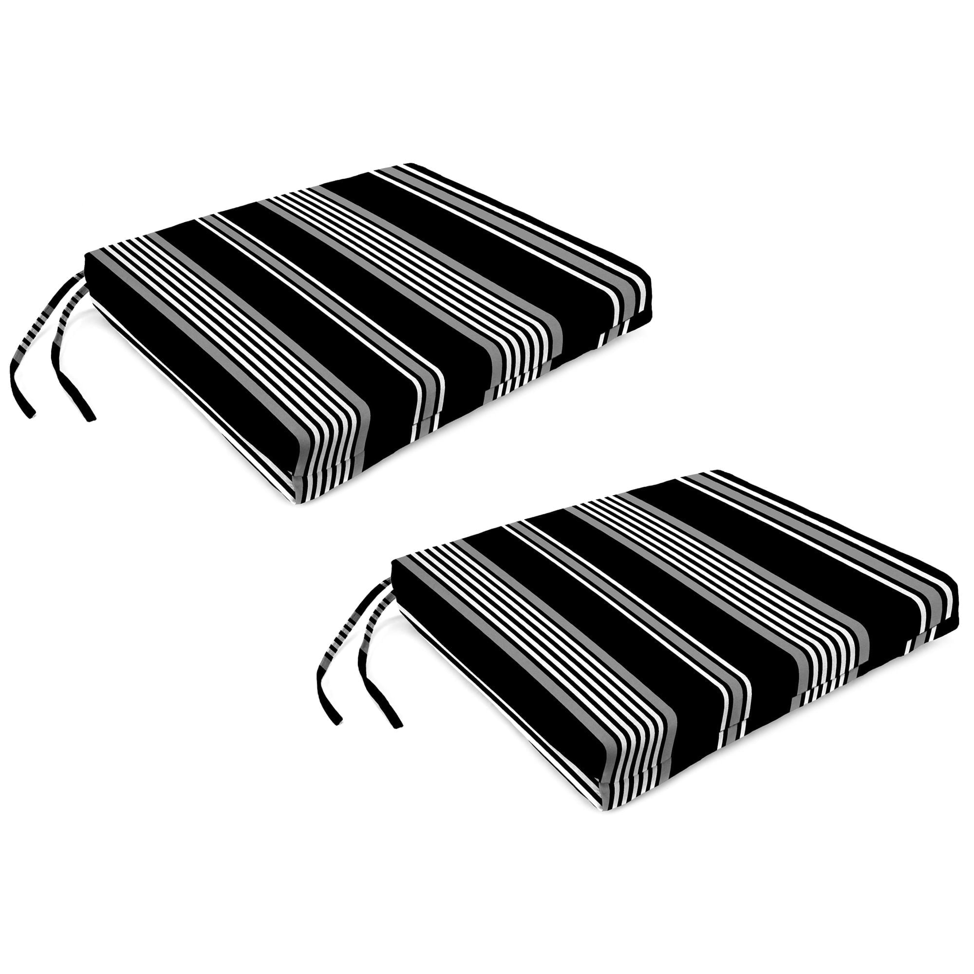 Jordan Manufacturing 18" x 19" Reeder Black Stripe Rectangular Outdoor Chair Pad Seat Cushion with Ties and Hanger Loop (2 Pack)