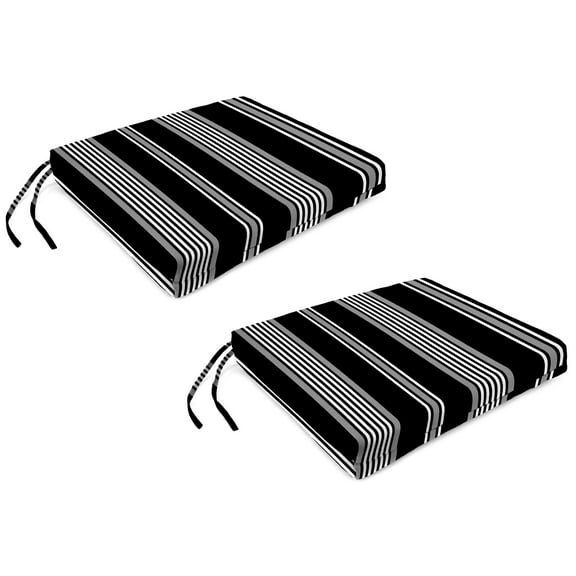 Jordan Manufacturing 18" x 19" Reeder Black Stripe Rectangular Outdoor Chair Pad Seat Cushion with Ties and Hanger Loop (2 Pack)