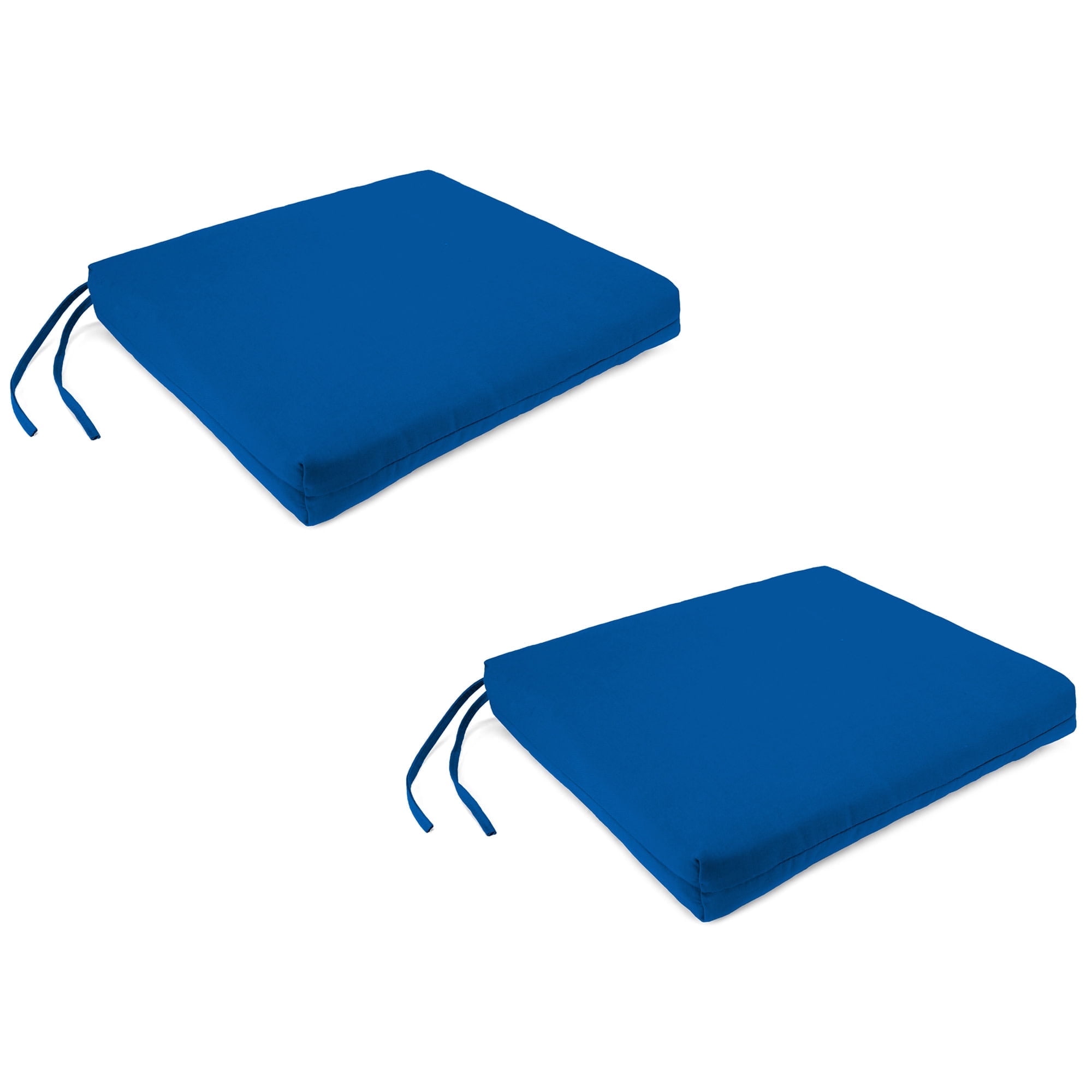 Jordan Manufacturing 18" x 19" Royal Blue Solid Rectangular Outdoor Chair Pad Seat Cushion with Ties and Hanger Loop (2 Pack)