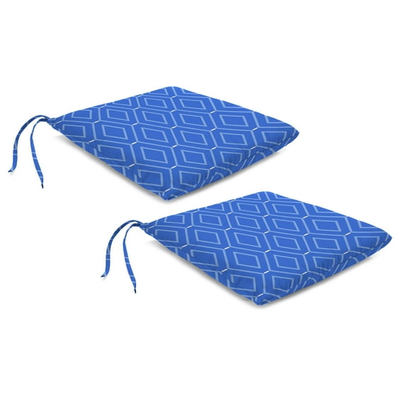 Jordan Manufacturing 18" x 19" Sniffen Delft Blue Diamond Rectangular Knife Edge Outdoor Chair Pad Seat Cushion with Ties (2 Pack)