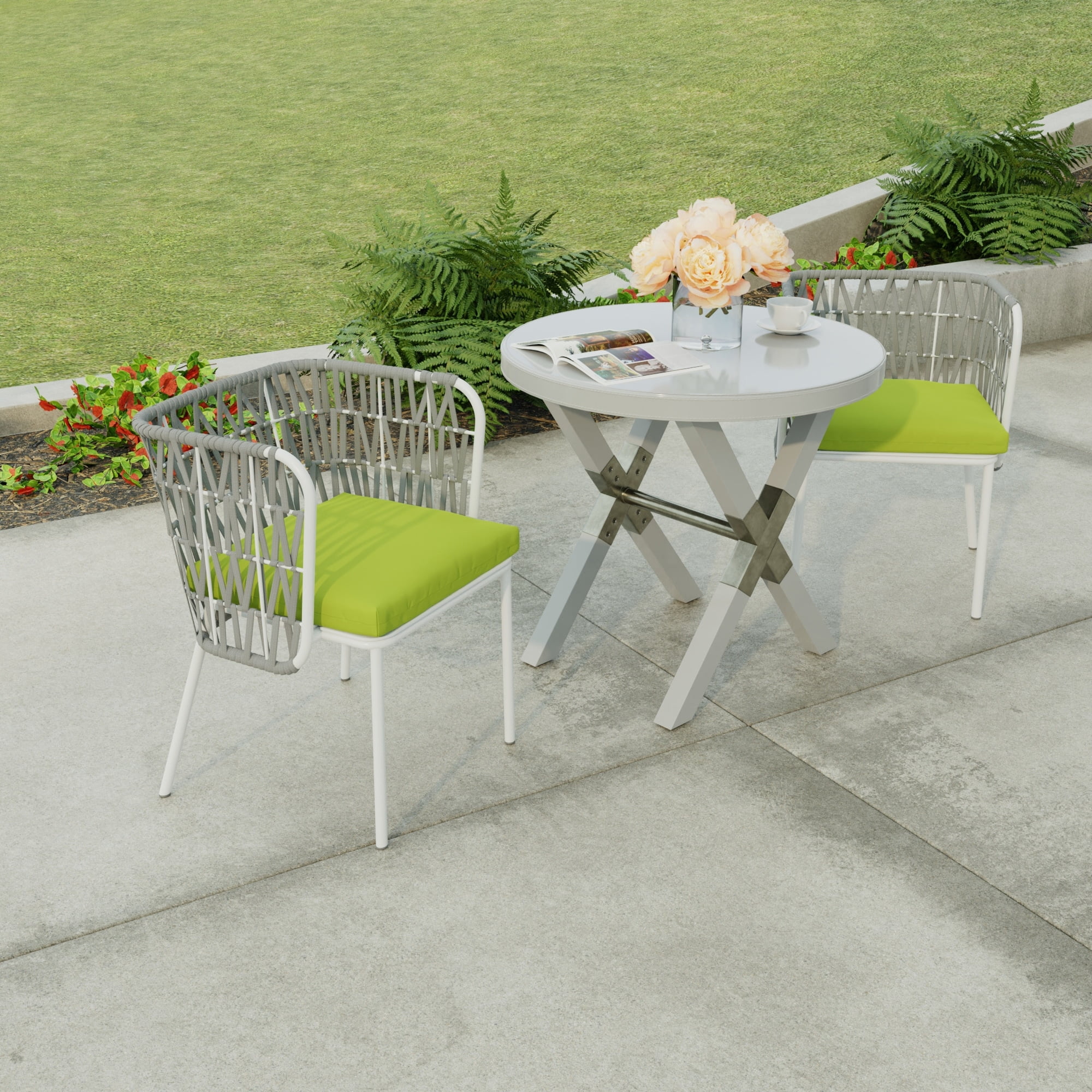Jordan Manufacturing 19" x 17" Green Solid Outdoor Seat Cushion with Ties (Set of 2)