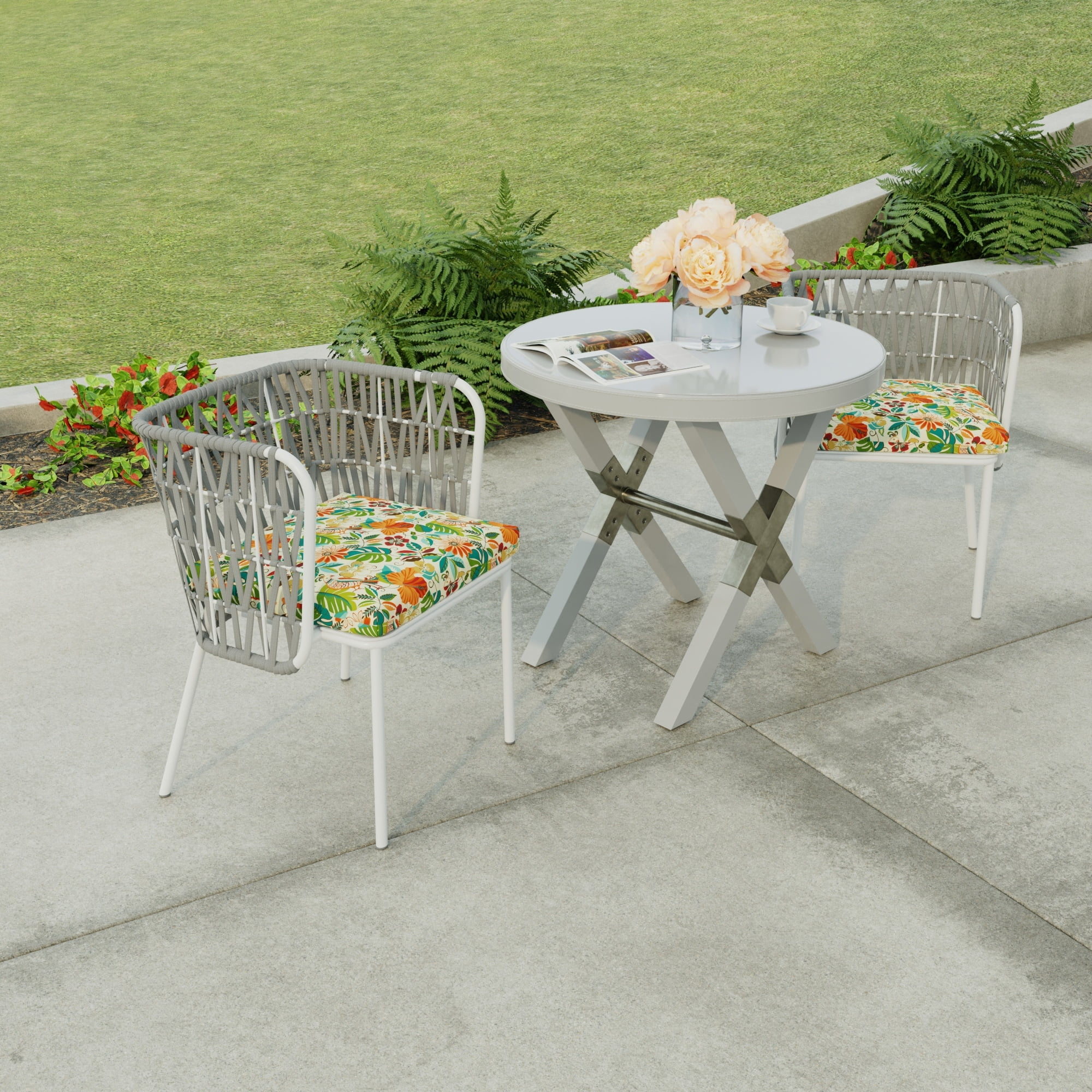 Jordan Manufacturing 19 x 17 Multicolor Floral Outdoor Seat Cushion with Ties Set of 2 Walmart