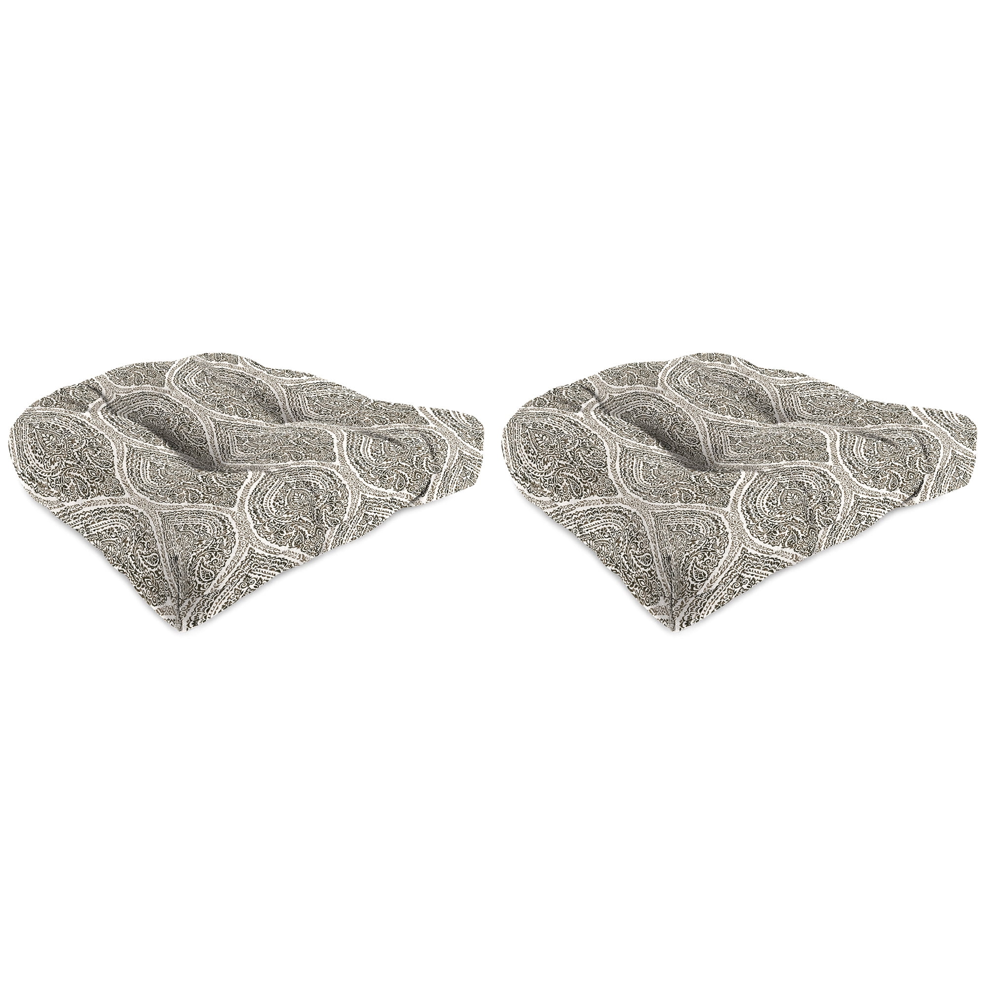Jordan Manufacturing 19" x 19" Andorra Umber Brown Damask Square Tufted Outdoor Wicker Seat Cushion with Rounded Back Corners (2 Pack)