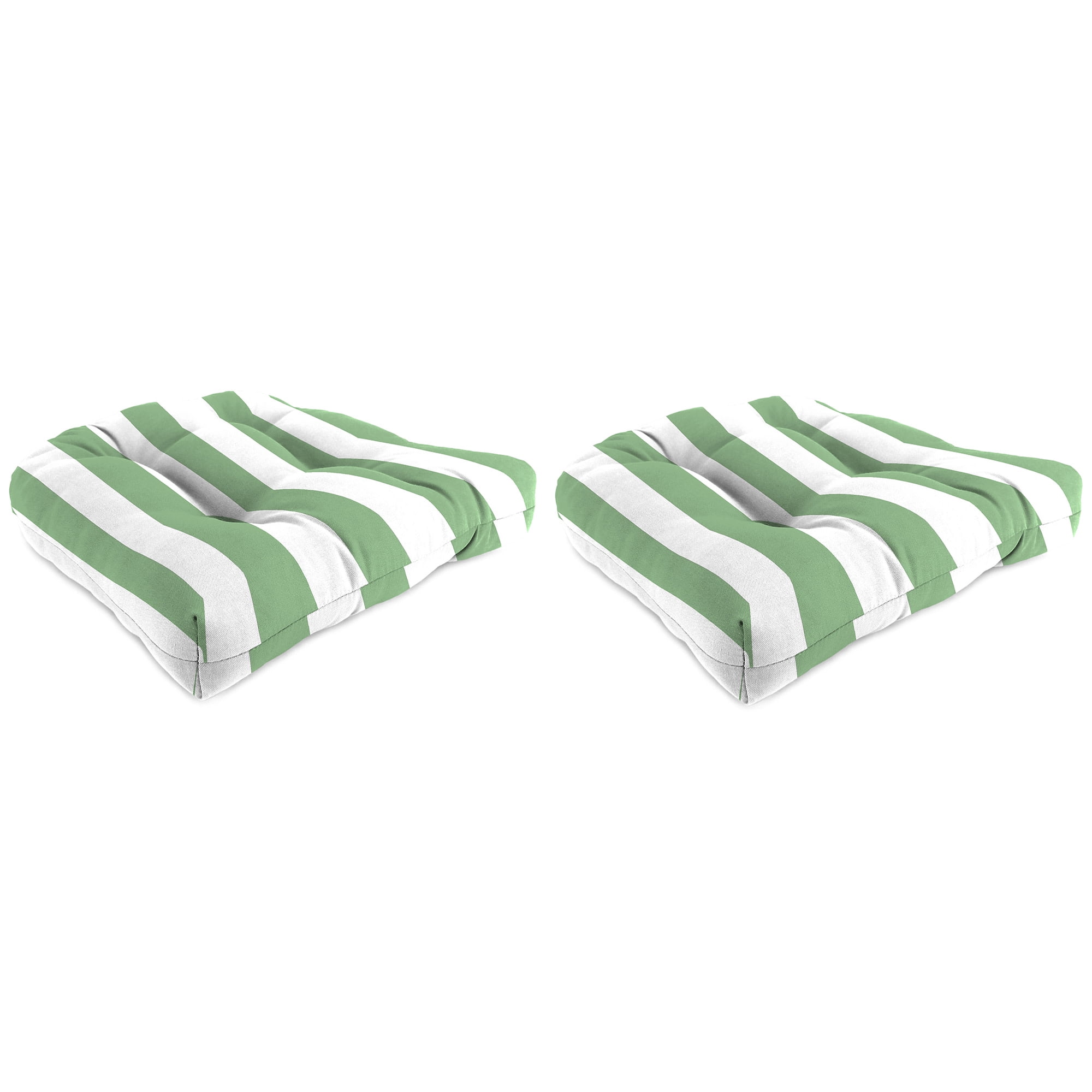 19" x 19" Green and White Polyester Outdoor Wicker Seat Cushion Set