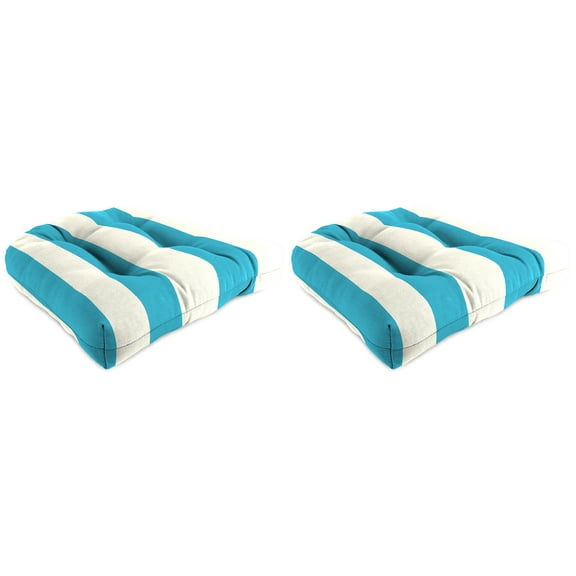 Jordan Manufacturing 19" x 19" Cabana Turquoise Stripe Square Tufted Contoured Outdoor Wicker Seat Cushion (2 Pack)