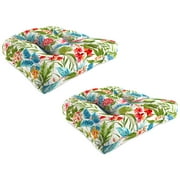 Jordan Manufacturing 19 x 19 Carena Multi White Floral Square Tufted Contoured Outdoor Wicker Seat Cushion 2 Pack