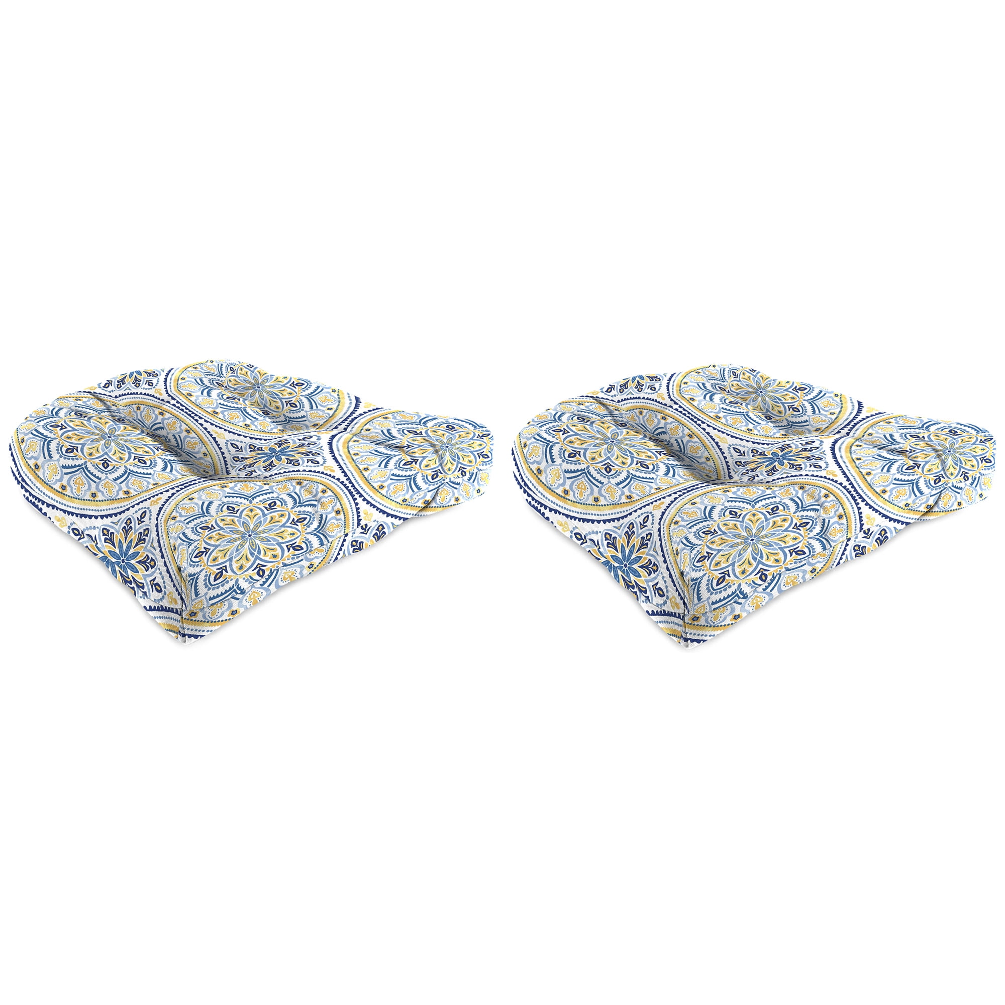 Jordan Manufacturing 19" x 19" Castille Multicolor Medallion Square Tufted Outdoor Wicker Seat Cushion with Rounded Back Corners (2 Pack)