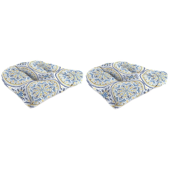 Jordan Manufacturing 19" x 19" Castille Multicolor Medallion Square Tufted Outdoor Wicker Seat Cushion with Rounded Back Corners (2 Pack)