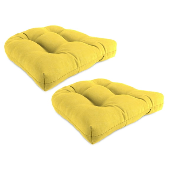 Jordan Manufacturing 19" x 19" Celosia Marigold Yellow Crosshatch Square Tufted Contoured Outdoor Wicker Seat Cushion (2 Pack)