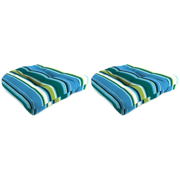 Jordan Manufacturing 19" x 19" Covert Capri Blue Stripe Square Tufted Contoured Outdoor Wicker Seat Cushion (2 Pack)