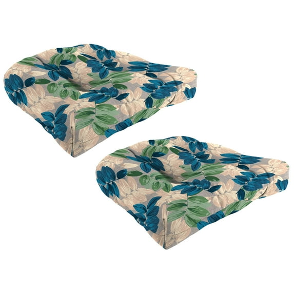 Jordan Manufacturing 19" x 19" Foliage Pebble Gray Leaves Square Tufted Contoured Outdoor Wicker Seat Cushion (2 Pack)