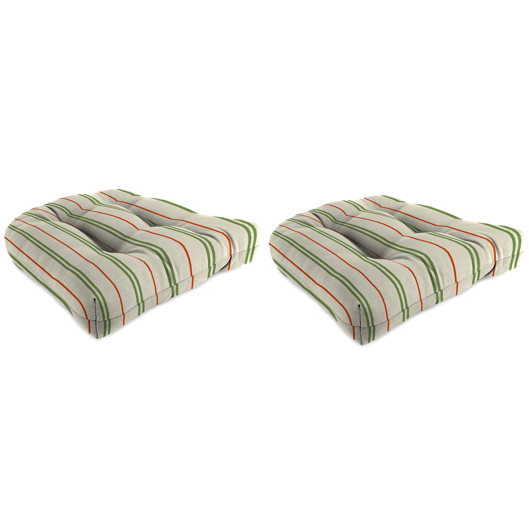 Jordan Manufacturing 19" x 19" Gallan Cedar Grey Stripe Square Tufted Contoured Outdoor Wicker Seat Cushion (2 Pack)