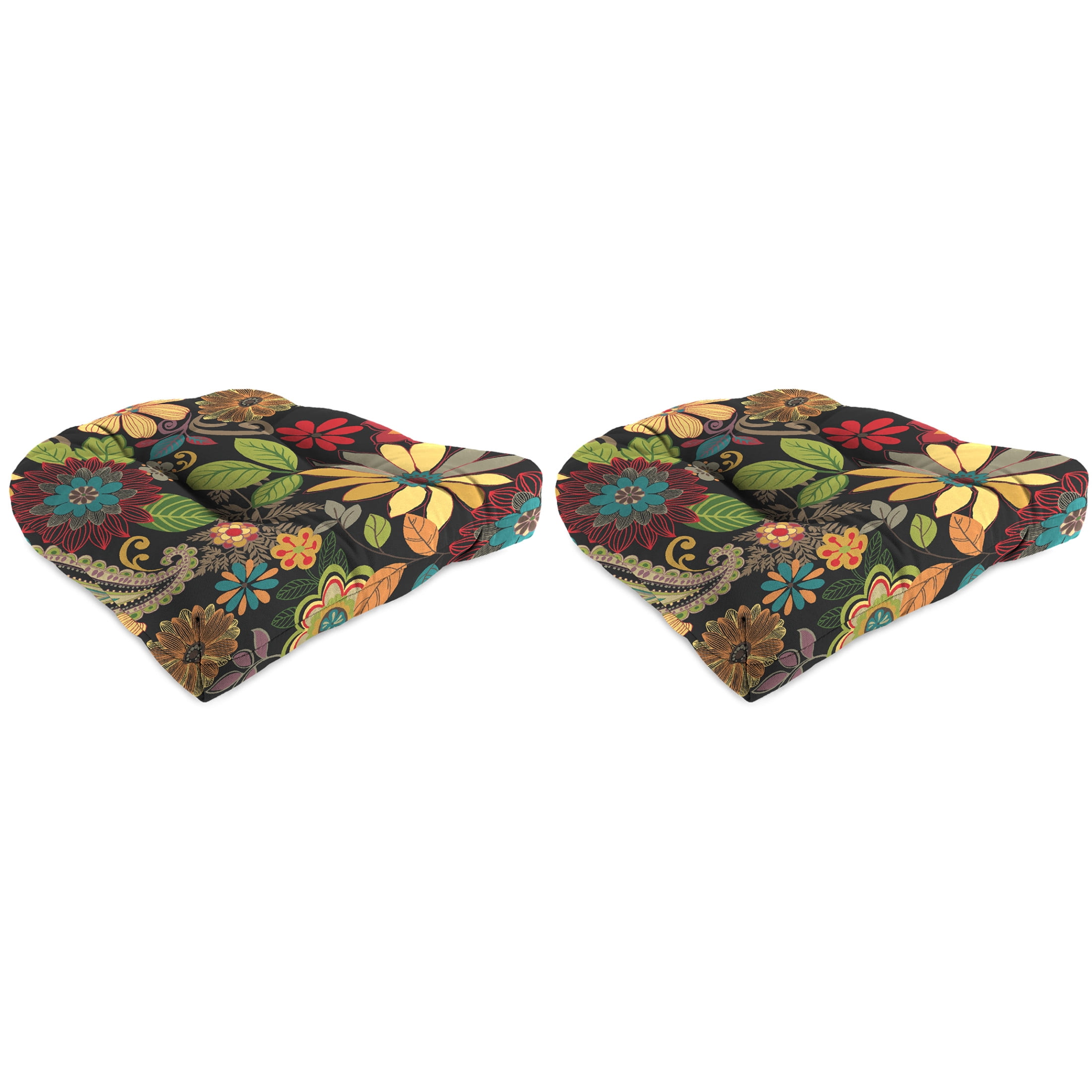 Gaya Pizzazz Multicolor Floral Tufted Outdoor Wicker Seat Cushions, 19" x 19", Set of 2