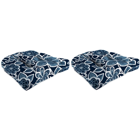 Jordan Manufacturing 19" x 19" Halsey Navy Floral Square Tufted Outdoor Wicker Seat Cushion with Rounded Back Corners (2 Pack)