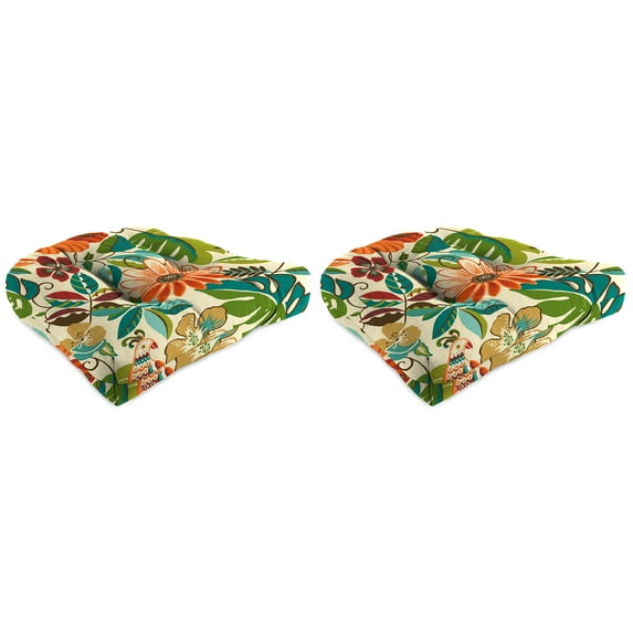 Jordan Manufacturing 19" x 19" Lensing Jungle Multicolor Floral Square Tufted Contoured Outdoor Wicker Seat Cushion (2 Pack)