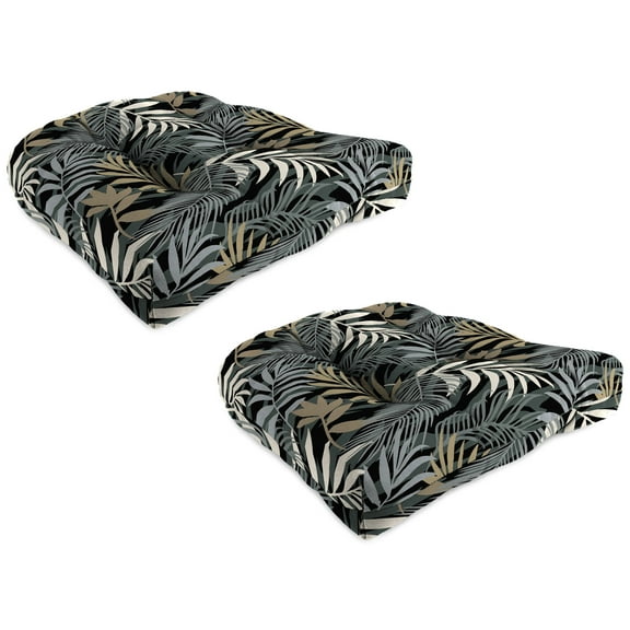 Jordan Manufacturing 19" x 19" Maryland Driftwood Black Leaves Square Tufted Contoured Outdoor Wicker Seat Cushion (2 Pack)