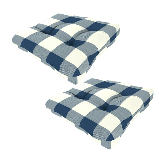 Jordan Manufacturing 19" x 19" Navy Buffalo Check Square Tufted Outdoor Wicker Seat Cushion (2 Pack)