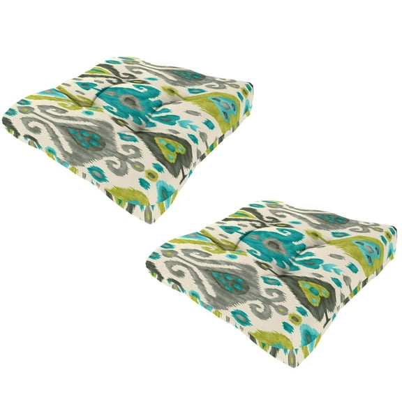 Jordan Manufacturing 19" x 19" Paso Turquoise Multicolor Ikat Square Tufted Outdoor Wicker Seat Cushion (2 Pack)