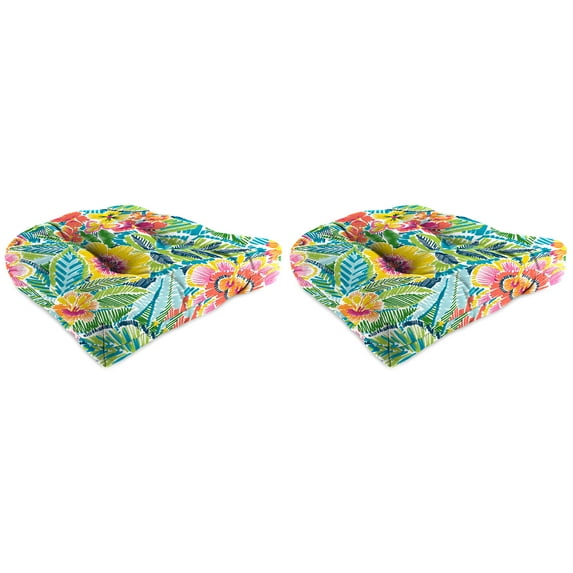 Jordan Manufacturing 19" x 19" Pensacola Multicolor Floral Square Tufted Outdoor Wicker Seat Cushions (2 Pack)
