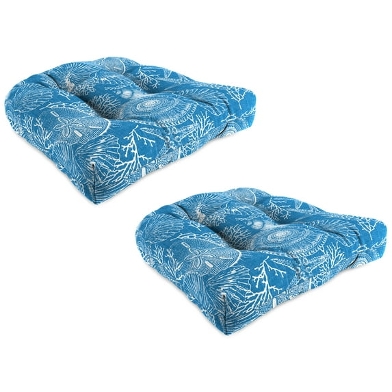 Jordan Manufacturing 19" x 19" Saltwater Sky Blue Nautical Square Tufted Contoured Outdoor Wicker Seat Cushion (2 Pack)