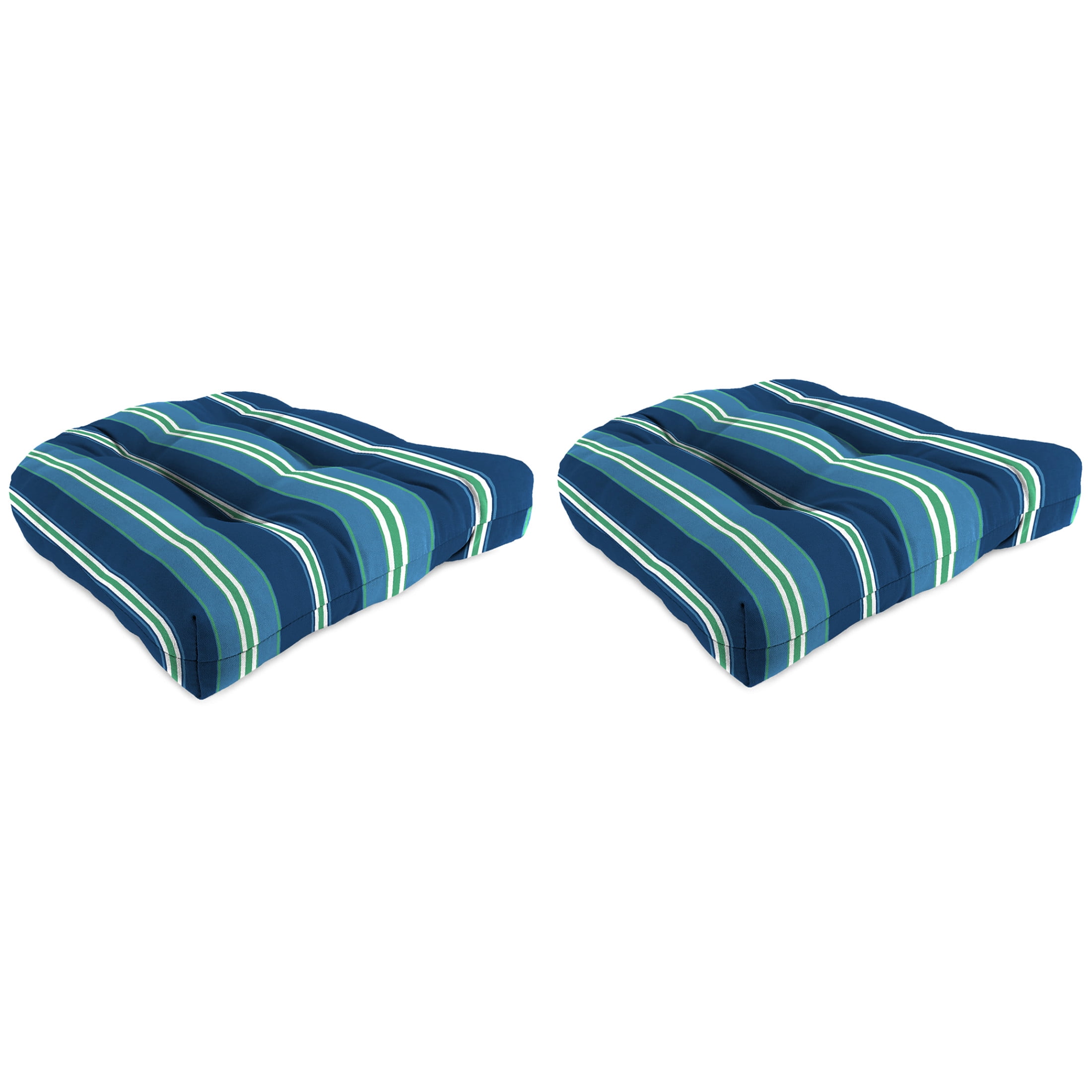 Jordan Manufacturing 19" x 19" Sullivan Vivid Blue Stripe Square Tufted Contoured Outdoor Wicker Seat Cushion (2 Pack)