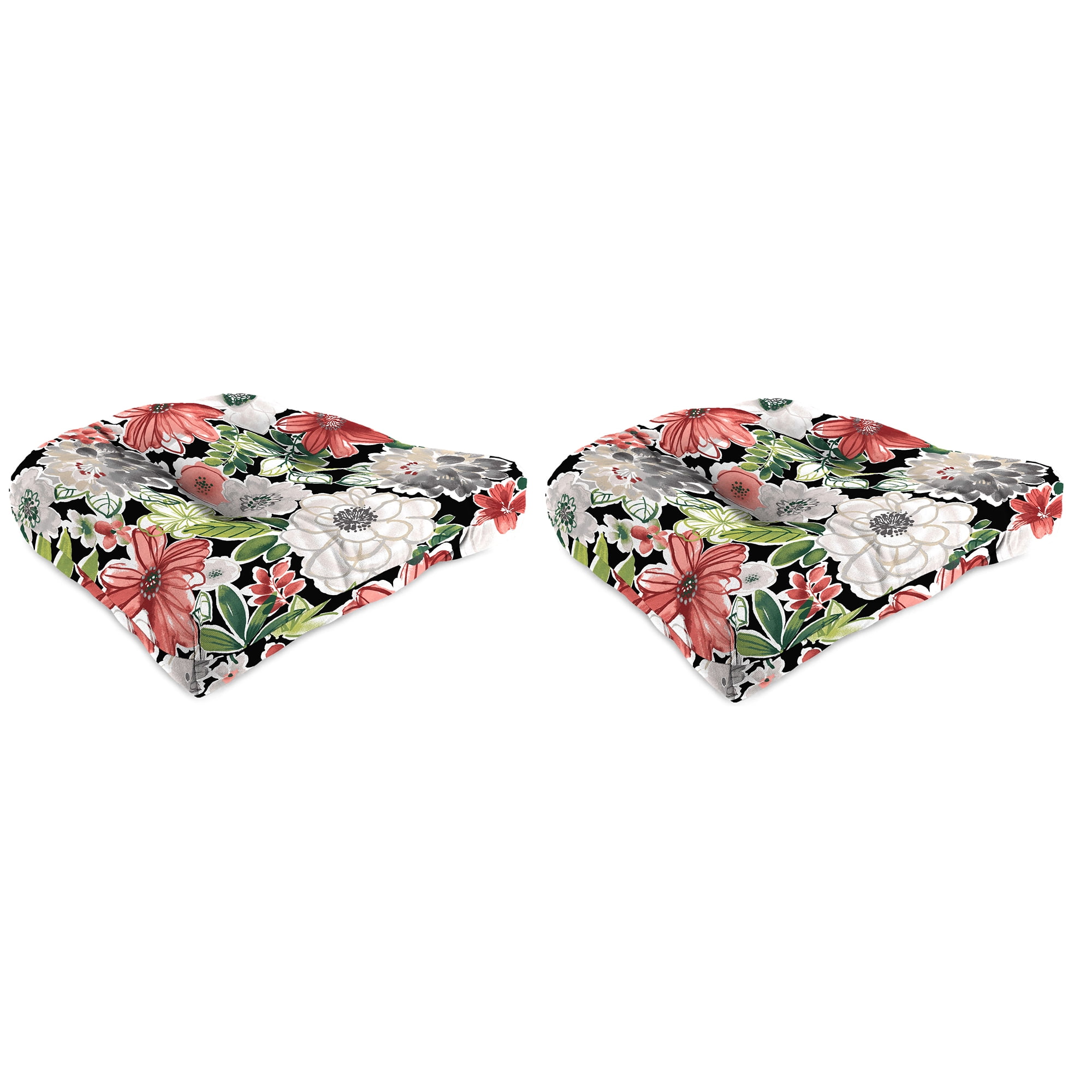 Jordan Manufacturing 19 x 19 Taman Black Floral Square Tufted Outdoor Wicker Seat Cushion with Rounded Back Corners 2 Pack Walmart